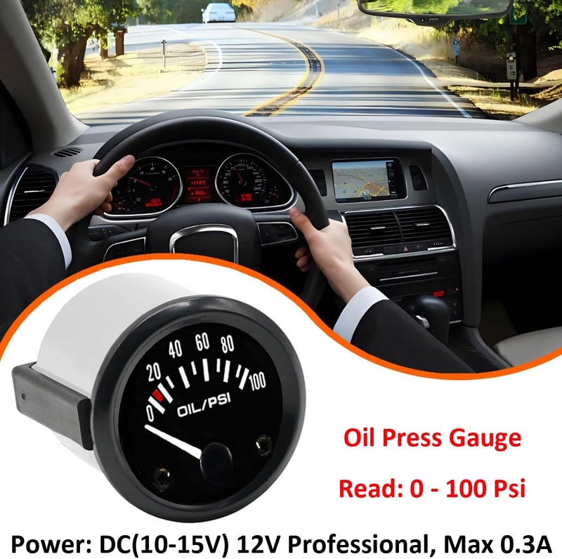 LKRXW Car Oil Press Gauge 2" 52mm Auto Oil Pressure Gauge Meter Psi Press Pointer Instruments 12V Bright White Light Indicator 0 to 100 Psi - Image 4